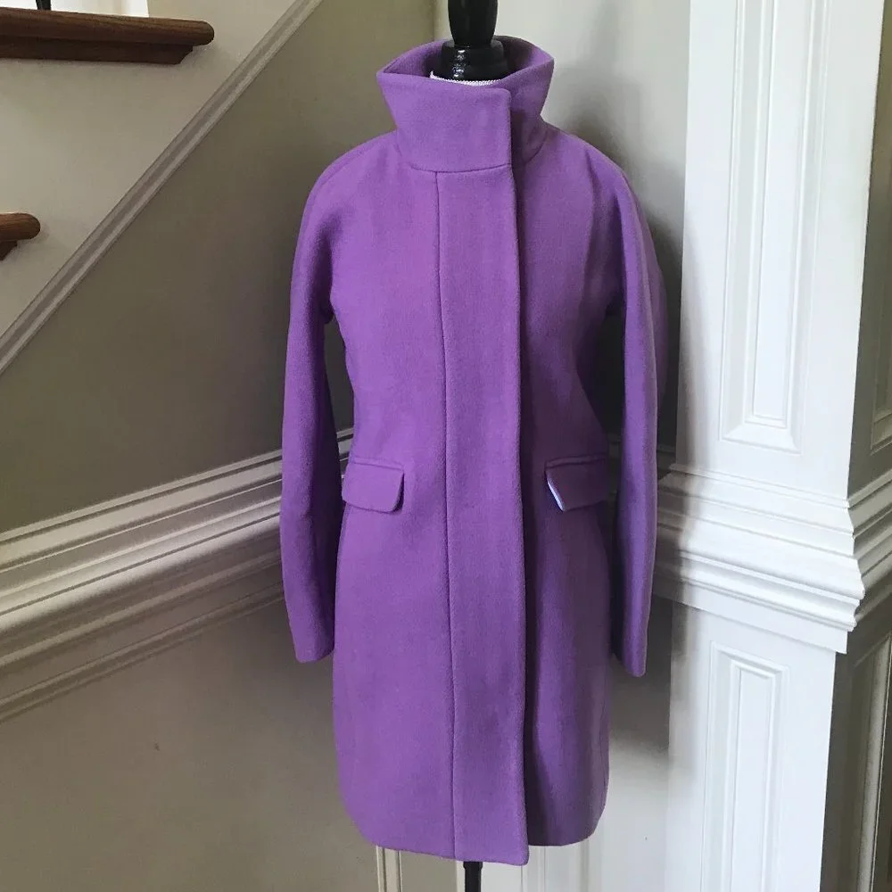 NWT JCREW NEW Cocoon Coat Jacket Womens 0 Purple Italian Stadium Cloth Wool NEW - Picture 4 of 13